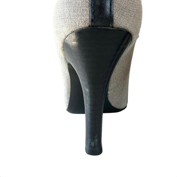TORY BURCH Woven Leather 3" Stiletto Heels Pumps Sz 9 Blue Tan Round Cap Toe - Picture 5 of 9